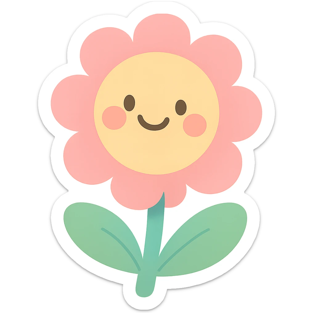 adorable cartoon flower with pastel colors and a smiling face, no outline sticker