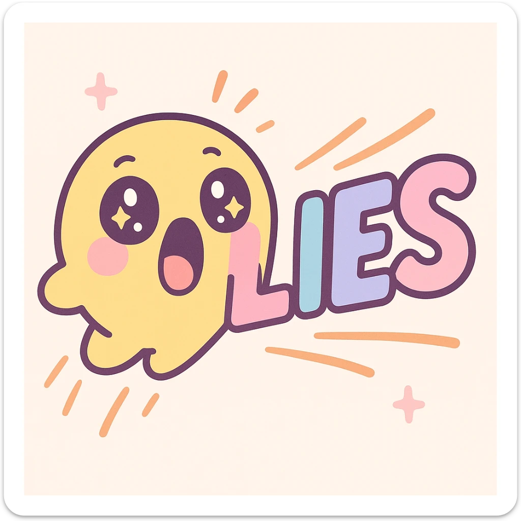 animated emoji with expressive face, mouth open, eyes wide, with the word 'LIES' in bold, energetic lettering, vibrant colors, dynamic motion lines sticker