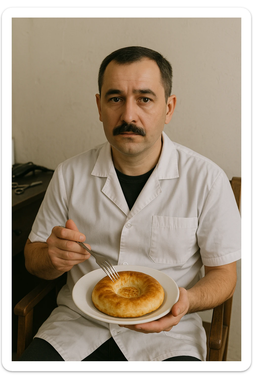 sartarosh xonada shunchaki tarelka v vilka ushlab utirsin tarelkada esa faqat uzbekcha non bulsin kayfiyati xam urtacha bulsin xursan bob ketmasin sticker