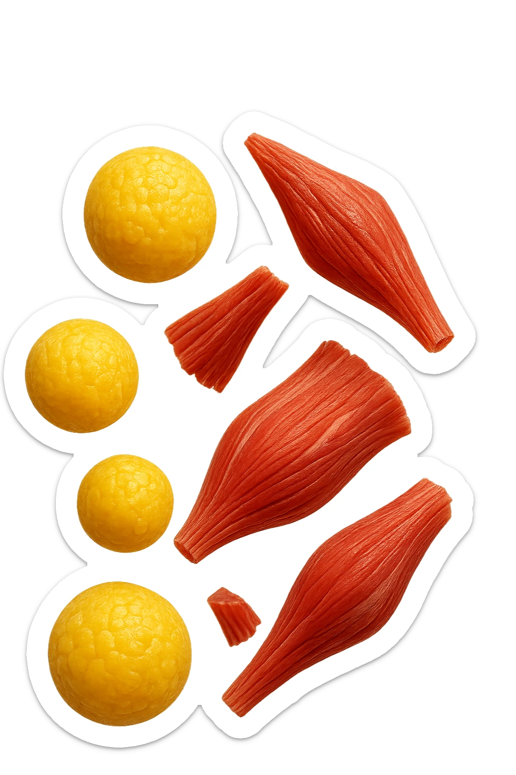 cellule di grasso gialle fluttuano in aria insieme a porzioni di tessuto muscolare umano realistico sticker