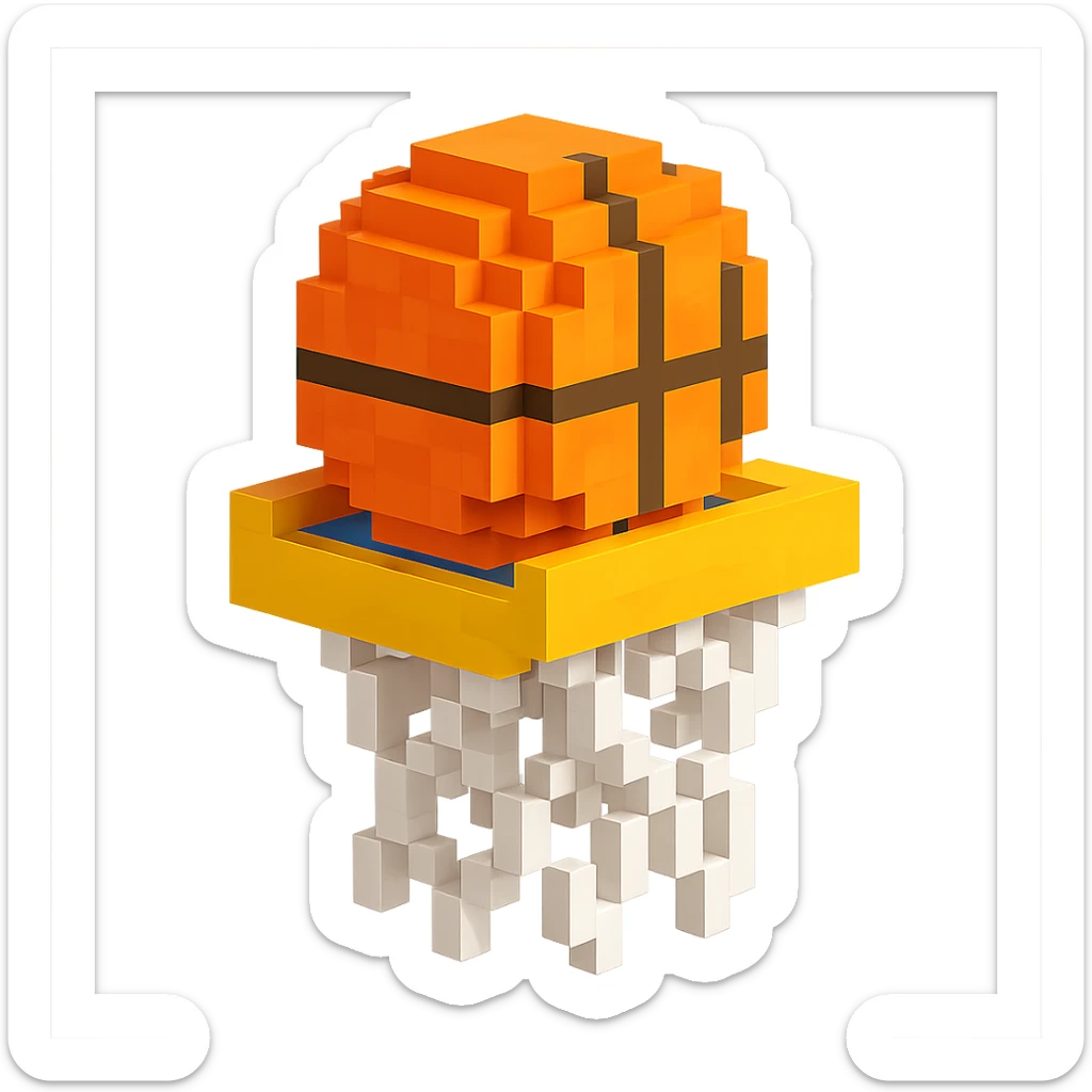 Voxel-style basketball in a net, variation 2 sticker