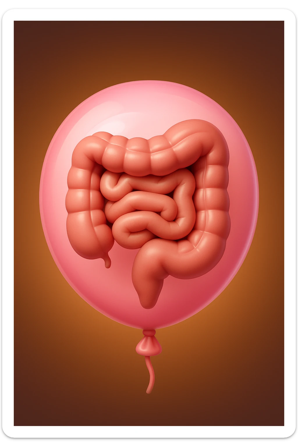 EMOJI STILE IPHONE 3D DI UN INTESTINO CHIUSO IN UN PALLONCINO CHE SIMBOLEGGIA GONFIORE, IPERREALISTICA 4K sticker