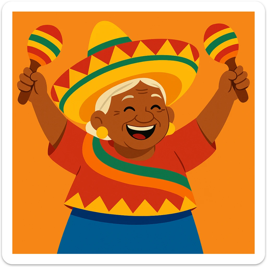 Add maracas to both hands, maintain cheerful and festive look with vibrant colors and celebratory style. sticker