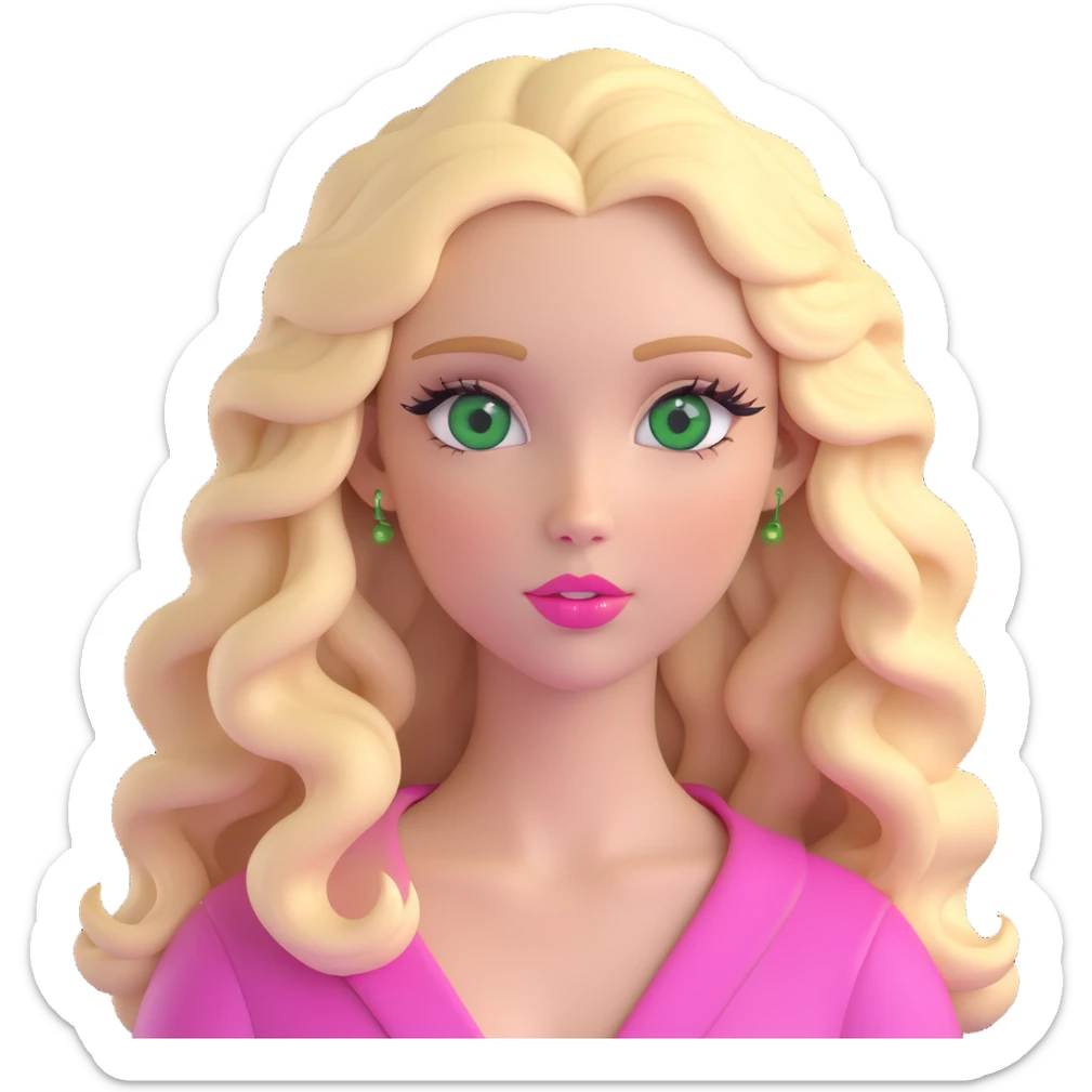 emoji of a girl with green eyes, long blonde wavy hair, long eyelashes, pink lips sticker