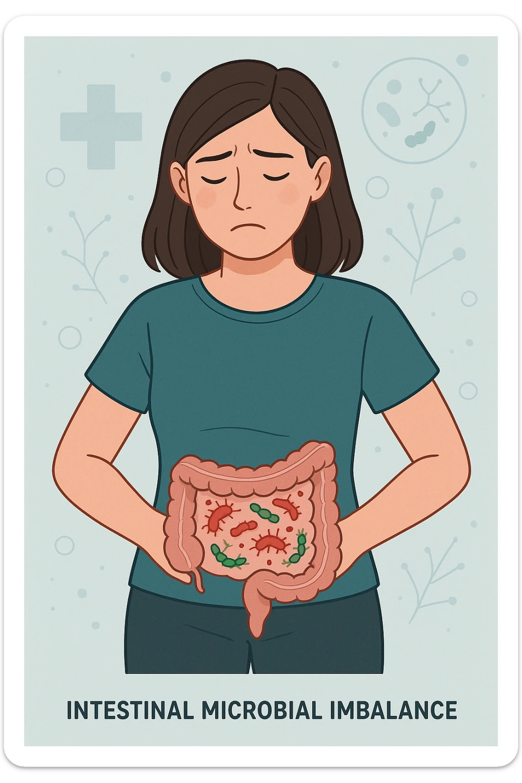 Donna con disequilibrio della flora microbica intestinale sticker