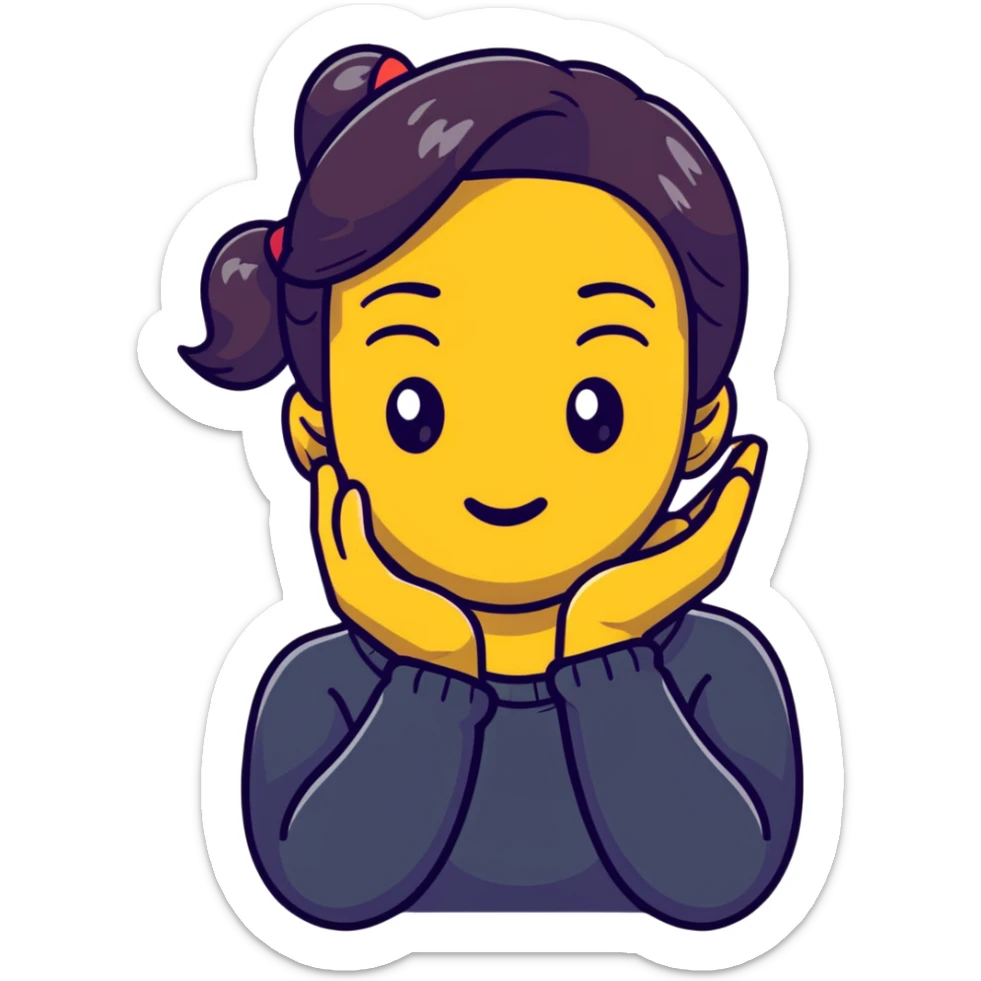 A girl with her hands crossed on her neck and her face is like this emoji 😬 sticker