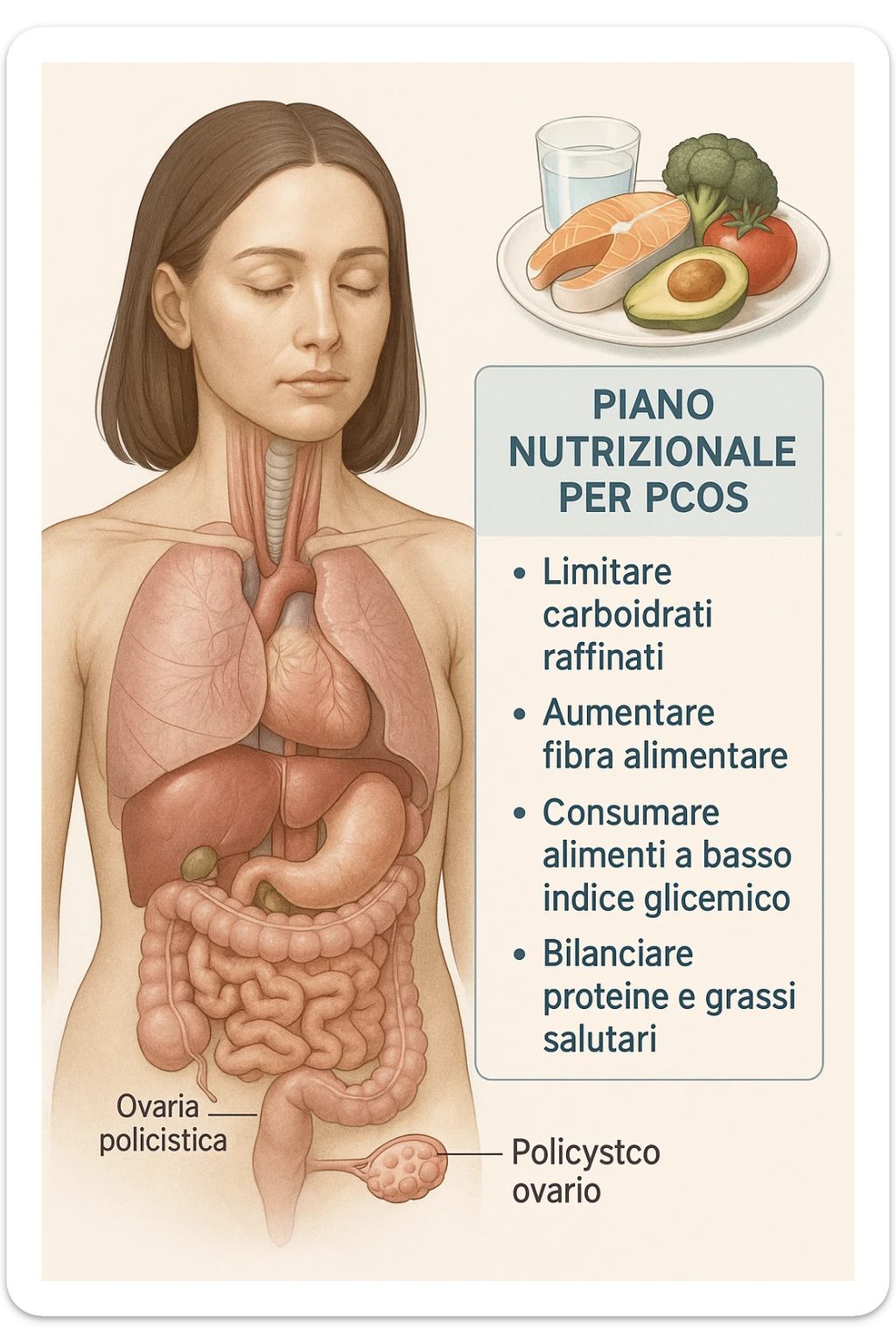 donna con un piano nutrizionale  in 3D immagine medica donna pcos in italiano  sticker