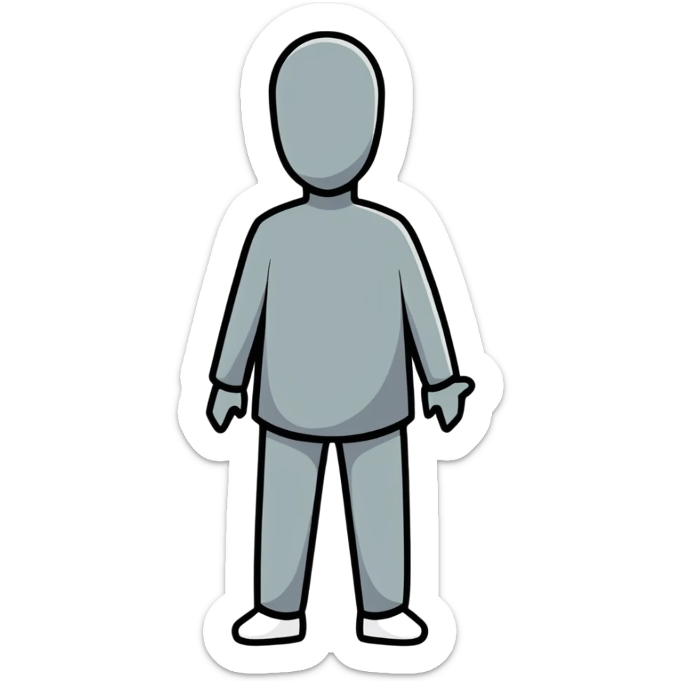 grey human silhouette with no facial features, no face, no eyes, no nose, no mouth, simple outline sticker