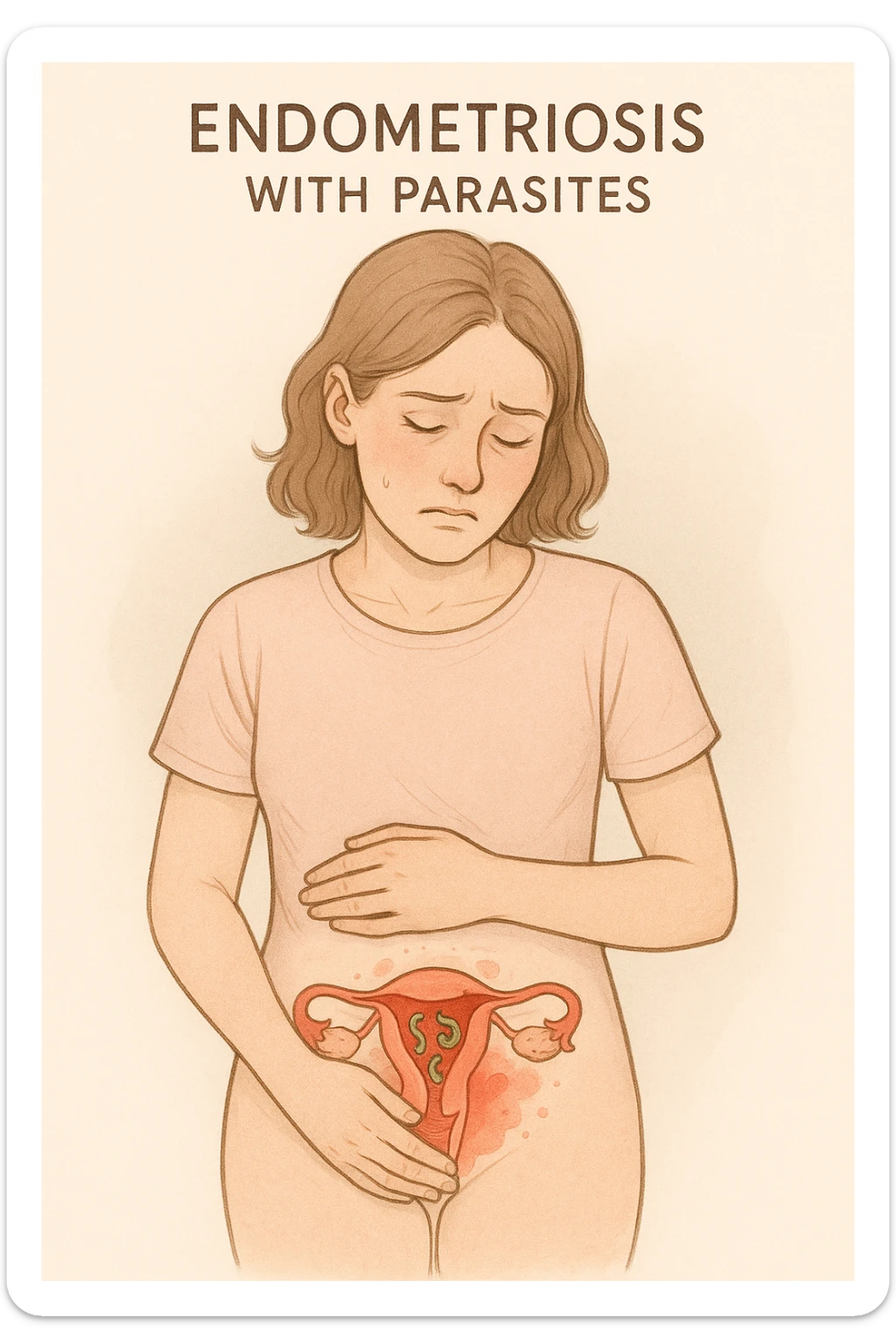 Donna che ha l'endometriosi per via dei parassiti alle parti intime (censura se necessario). in italiano sticker