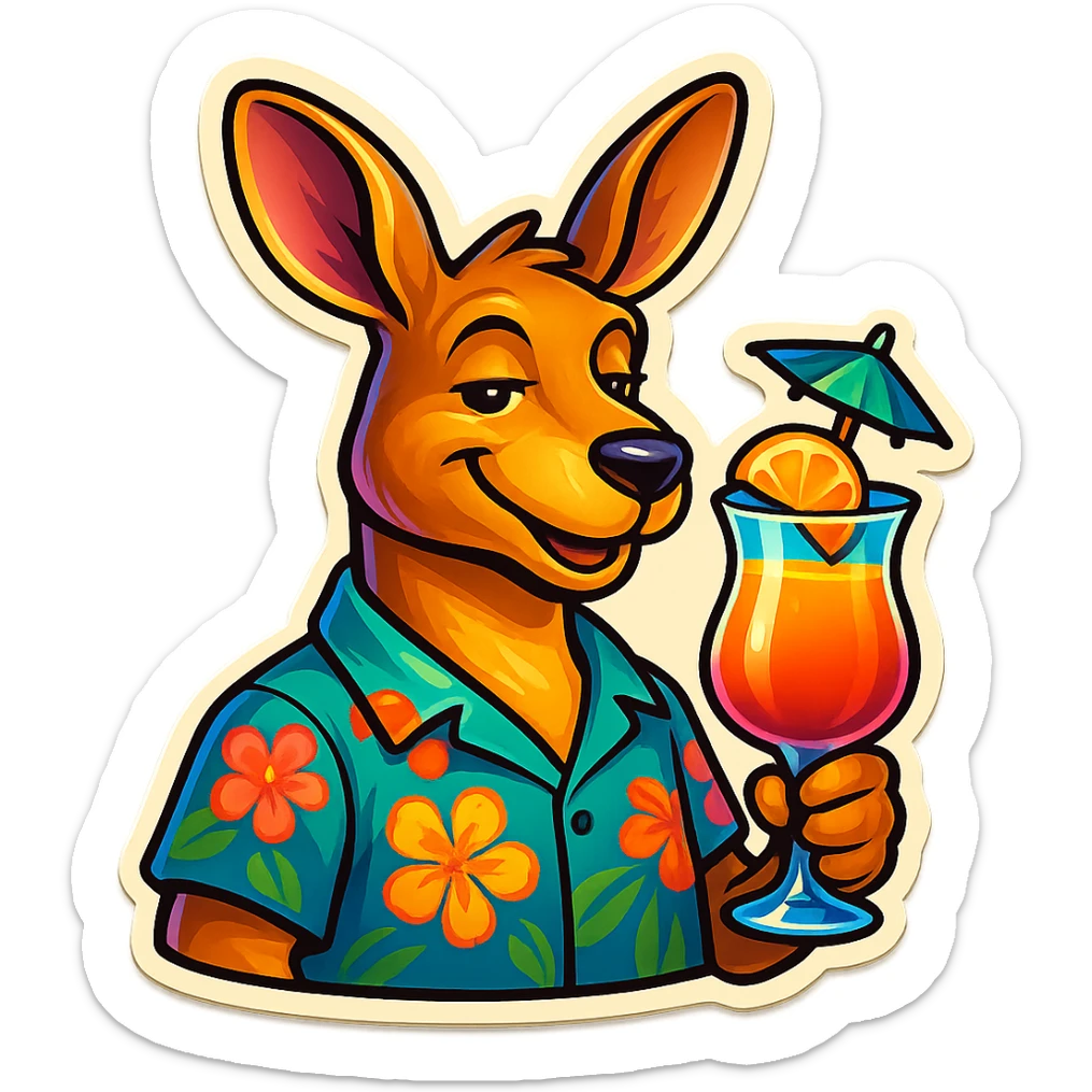 Kangaroo with Hawaii shirt and coctail sticker