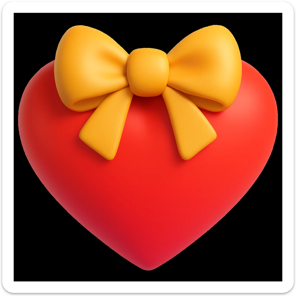 Make the red heart emoji wear a bow in a style similar to 3d-emoji sticker