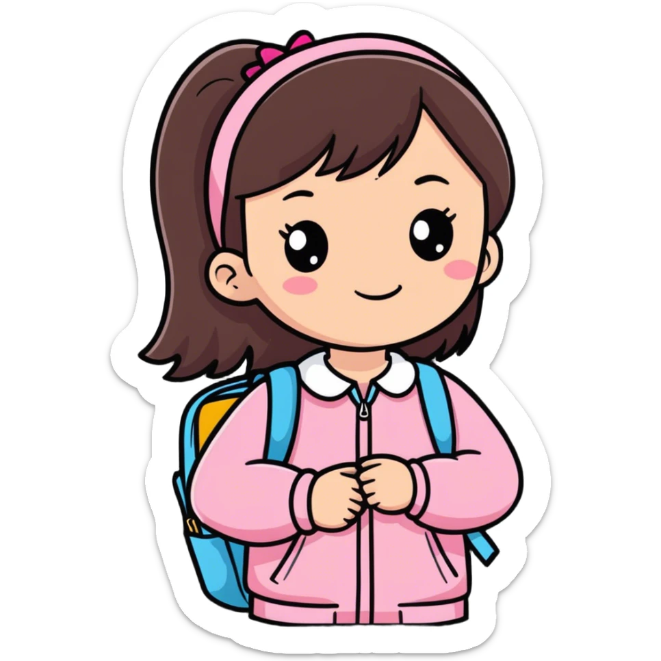 Young cool brunette girlie wearing lots of pink and getting ready for school  sticker