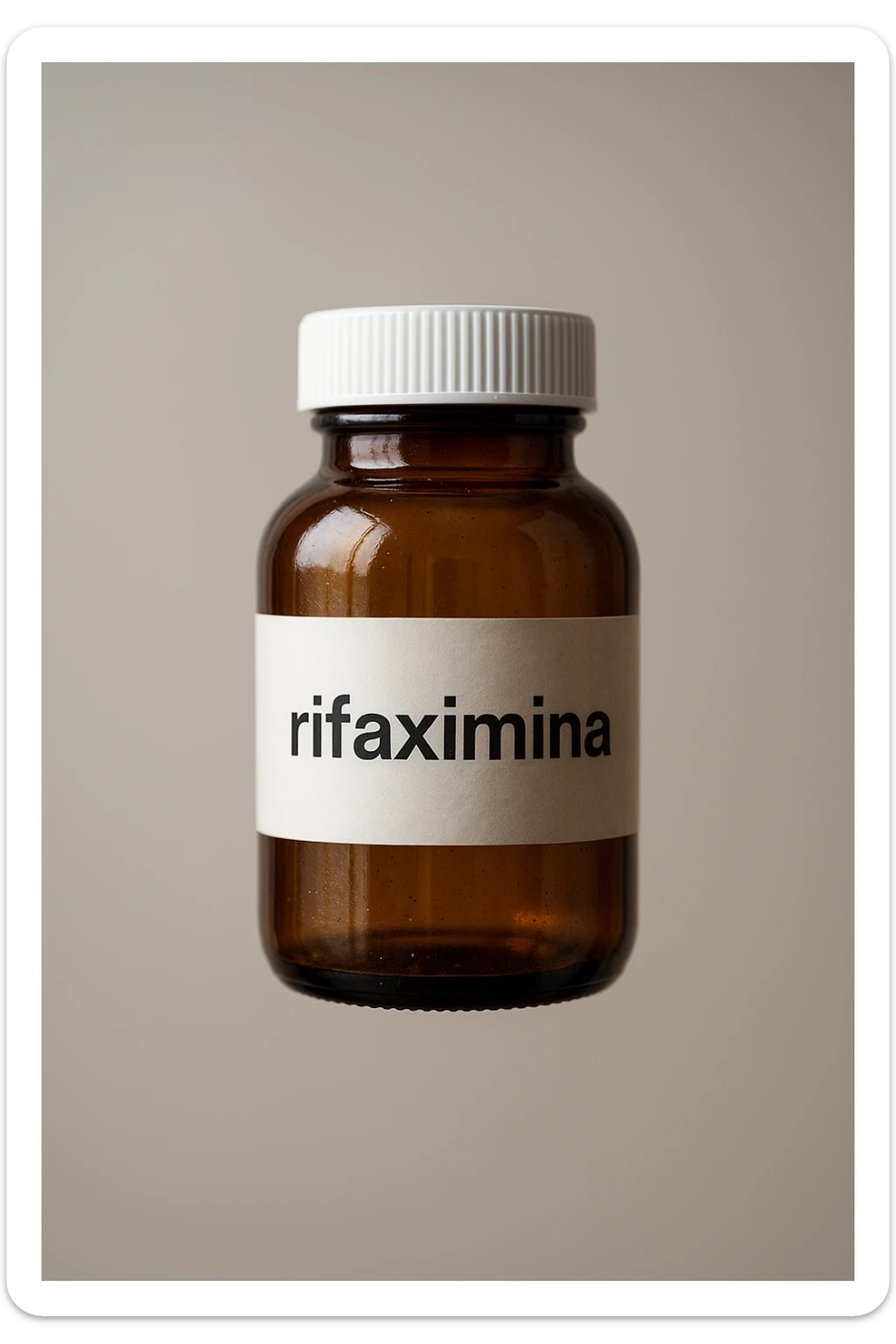 barattolo di medicinale con la scritta "rifaximina" sull'etichetta fluttua in aria, iperrealistico 4k sticker