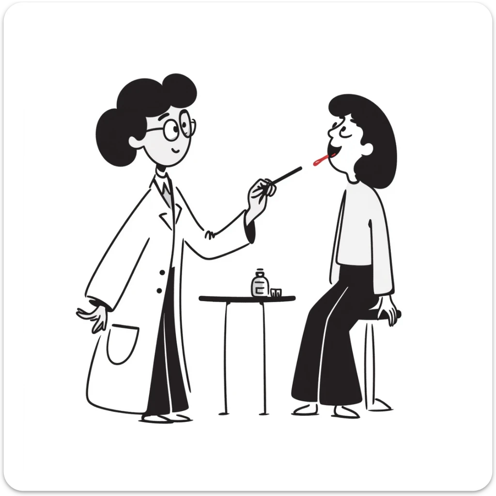 Doctor examining patient's throat with tongue depressor, medical check-up in physician's office sticker