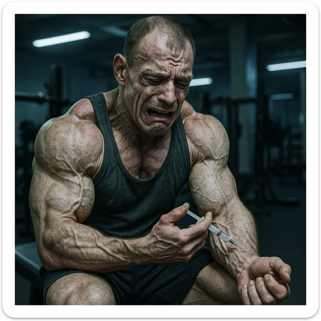  bodybuilder che fa dosaggi a caso, e quindi sta male, iper realistica sticker