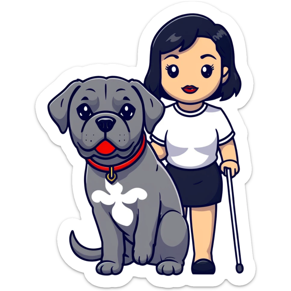 fashionable woman with red lips and black hair with a Cane Corso dog sticker