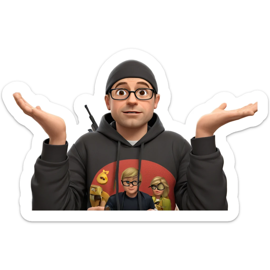 boy with glasses and weapon sticker