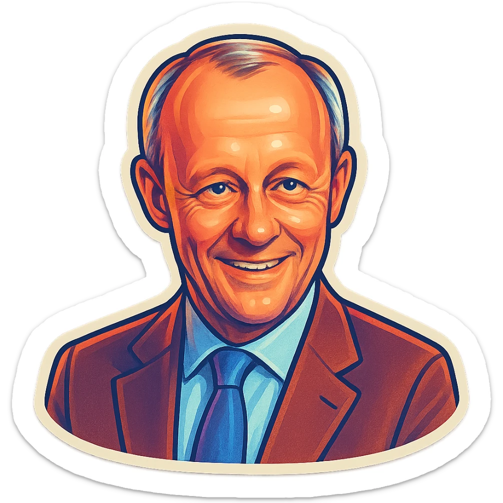 Friedrich Merz, German politician, in a suit, colorful expressive sticker, friendly expression, Discord sticker style sticker