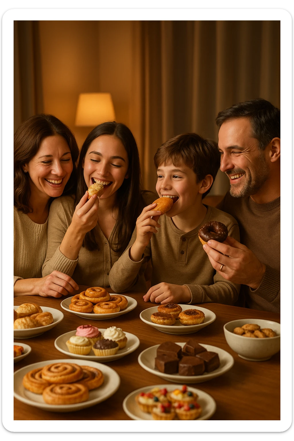 famiglia unita che dà amore e riceve amore e mangiano insieme dolci felici. realistiche sticker