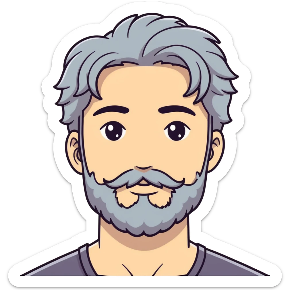 White skin Change gender to male black wavy hair with gray streaks and dimples in each cheek and well trimmed beard sticker