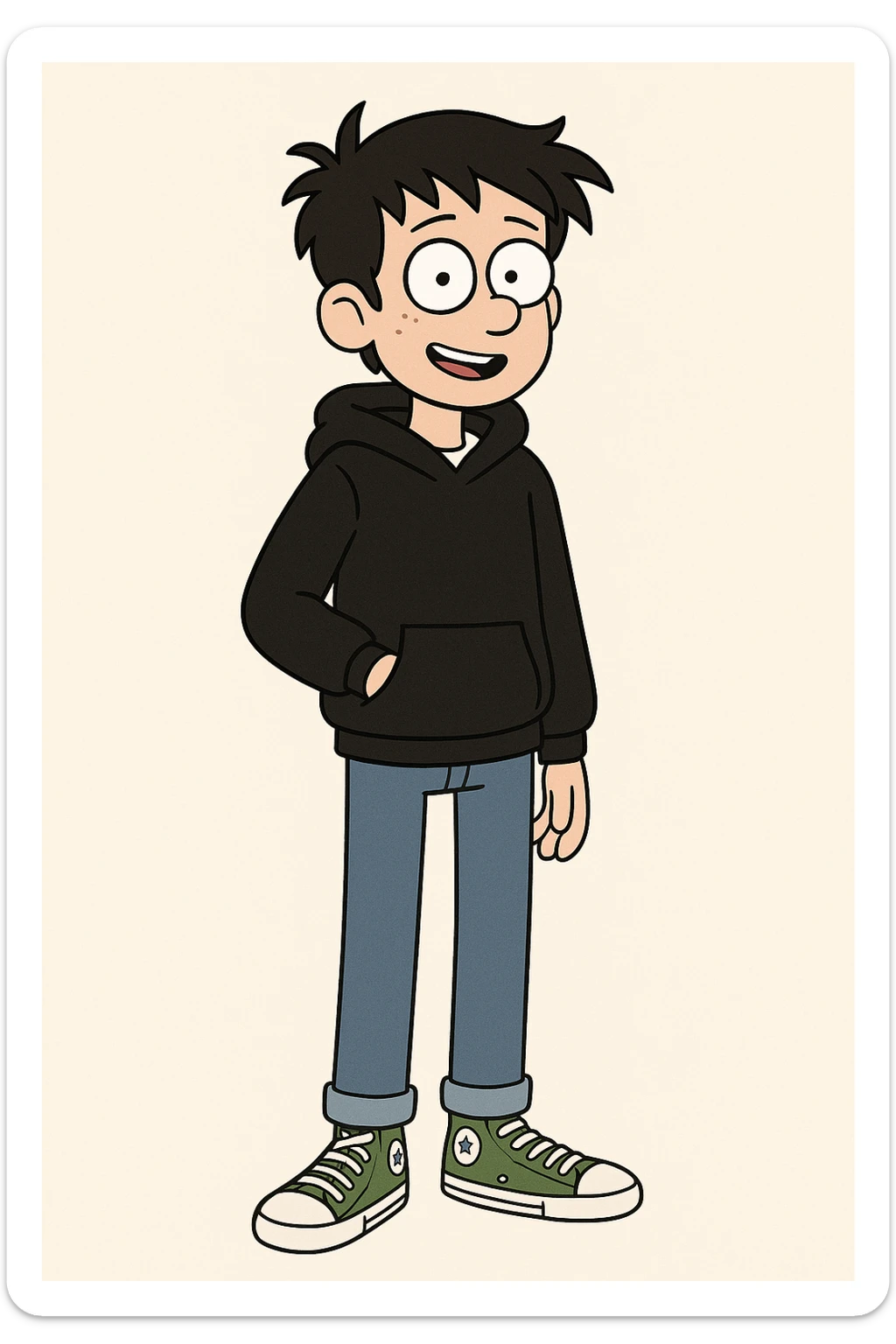 A boy Natural shirt Jet Black organic hoodie blue jeans green converse chuck taylor all star sticker