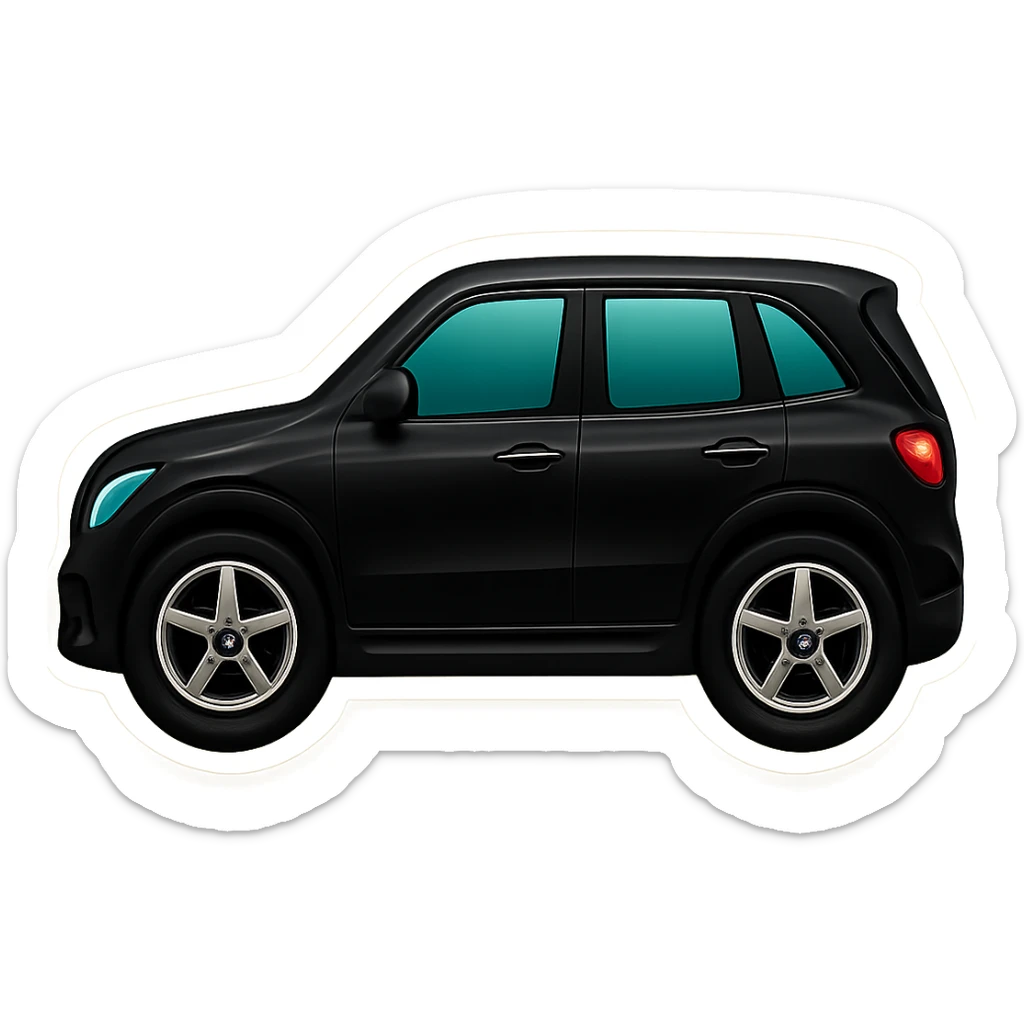 Edit the Mercedes GLE SUV to show it in a pure side view with only the side visible, no front or rear. Maintain the cute, compact emoji style with glossy black paint and blue-tinted windows. Keep the rounded, soft features and no background. sticker