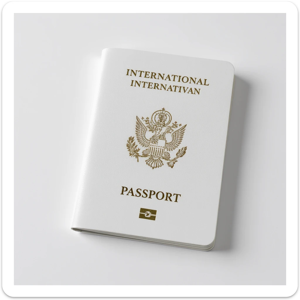 realistic stock photo style white international passport on white background with soft shadows, no decoration sticker