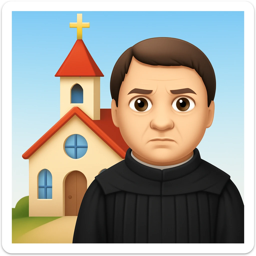 Add a church background behind Martin Luther in the style of apple emojis, preserving the apple emoji style look and feel. sticker