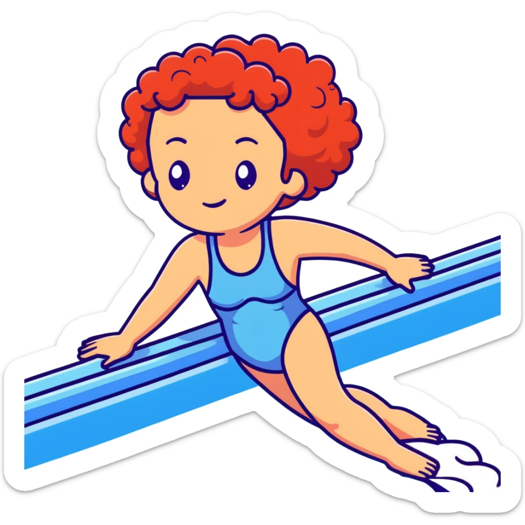22-year-old white female athlete swimmer with curly red hair about to enter a pool sticker