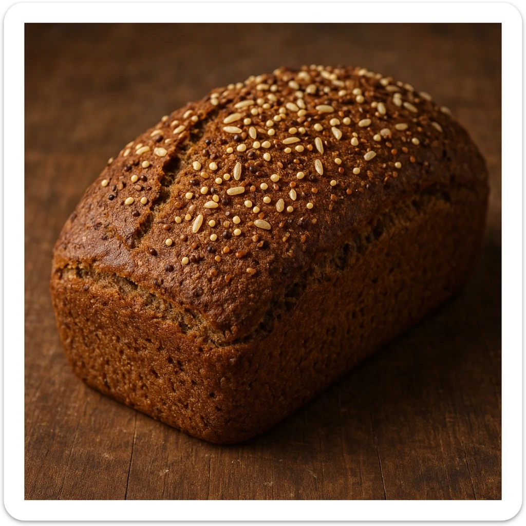 whole wheat bread with quinoa and rice, realistic photo, whole loaf, golden crust, rustic appearance sticker