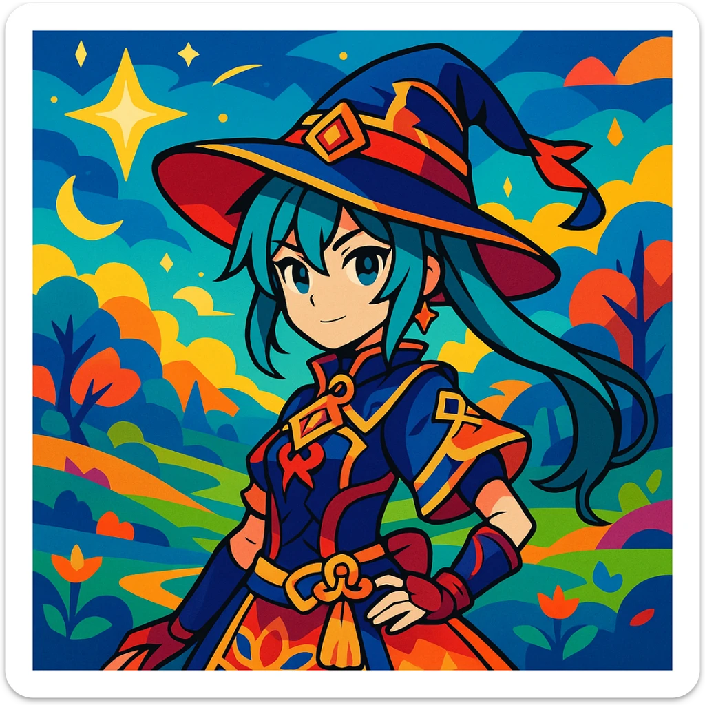 Genshin Impact character, anime style, vibrant colors, detailed costume, fantasy background sticker