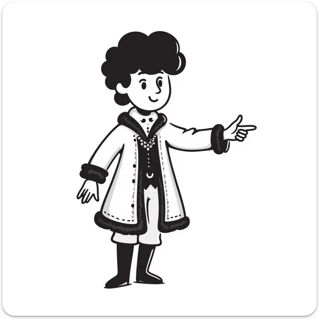 Historical figure Peter the Great in royal attire pointing to the right with his arm extended sticker