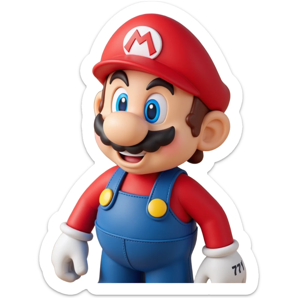 a worker in factoryA 3D-rendered head of a character inspired by Super Mario, facing slightly from front-left to right. The head should include his signature red cap with an ‘M’ sticker