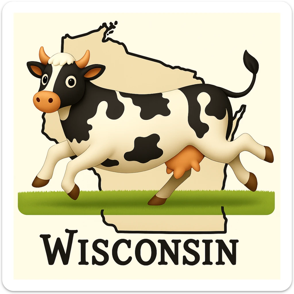 Add the outline of the state of Wisconsin in the background behind the cow and grass field sticker
