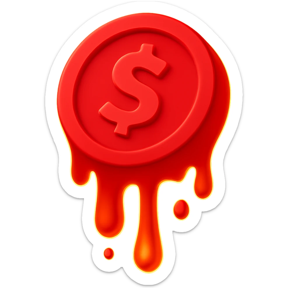 Change the coin to a vivid red color, remove the background so it is transparent, keep the lava effect glowing and high contrast with fiery lava glow and intense heat effect. sticker