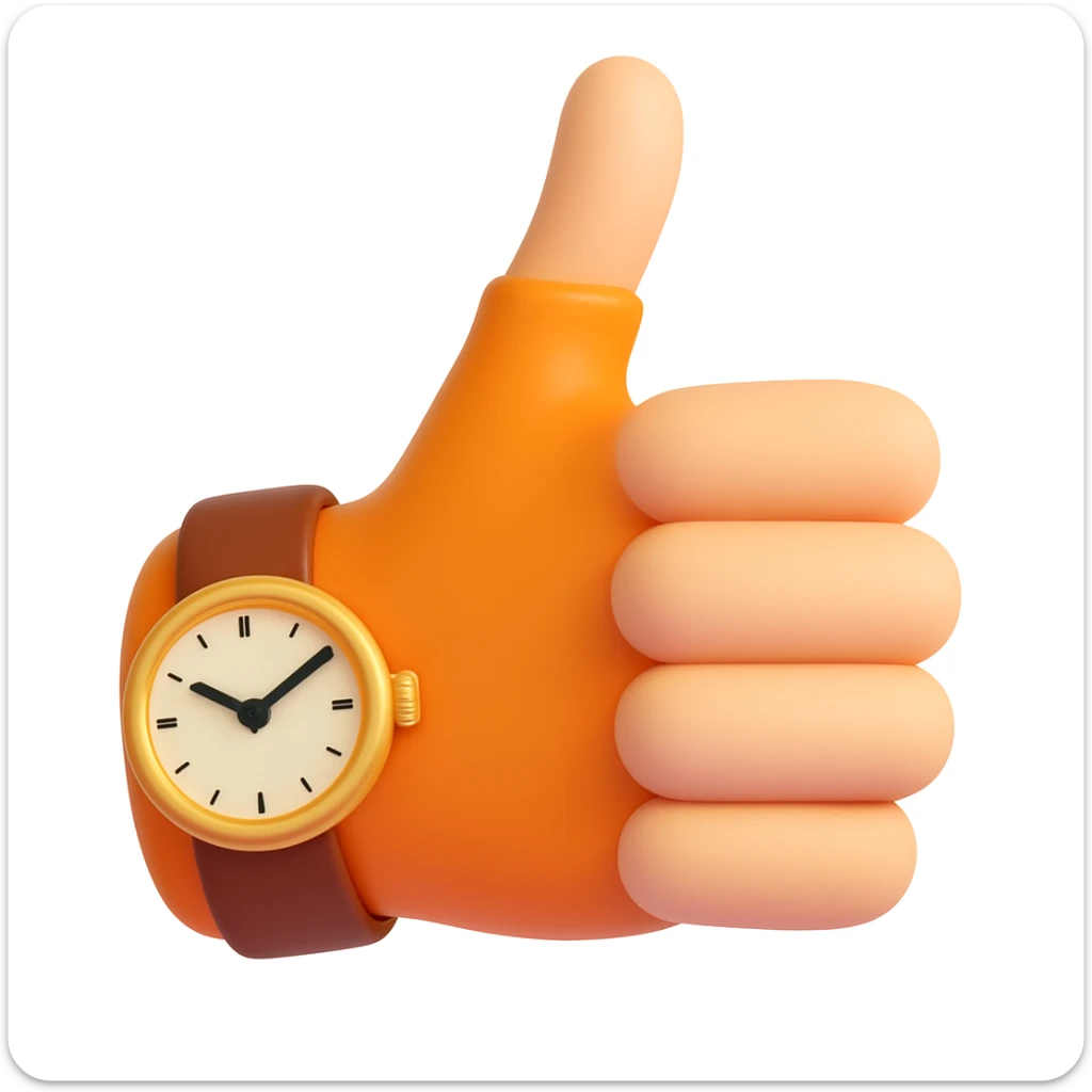 Make the thumbs up emoji wear a wristwatch in a style similar to 3d-emoji sticker