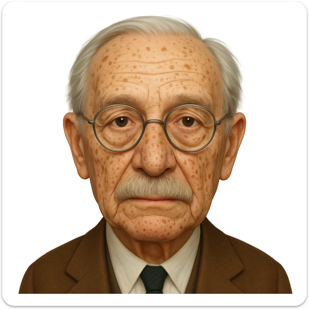Add more age spots and freckles, and make the face more closely resemble Hans Jonas, German philosopher, while keeping the emoji style. sticker