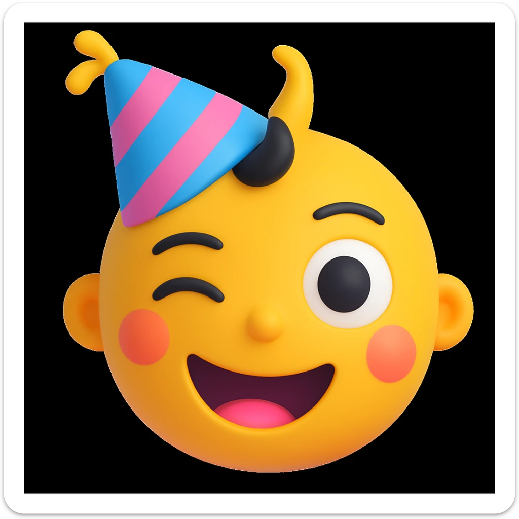 Make the winking face emoji wear a party hat in a style similar to 3d-emoji sticker