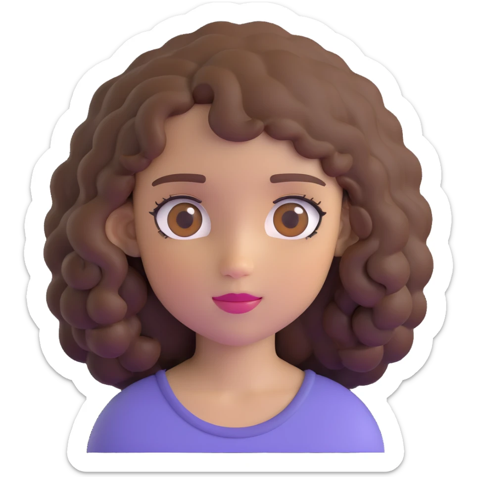 white girl with brown curly hair and brown eyes sticker