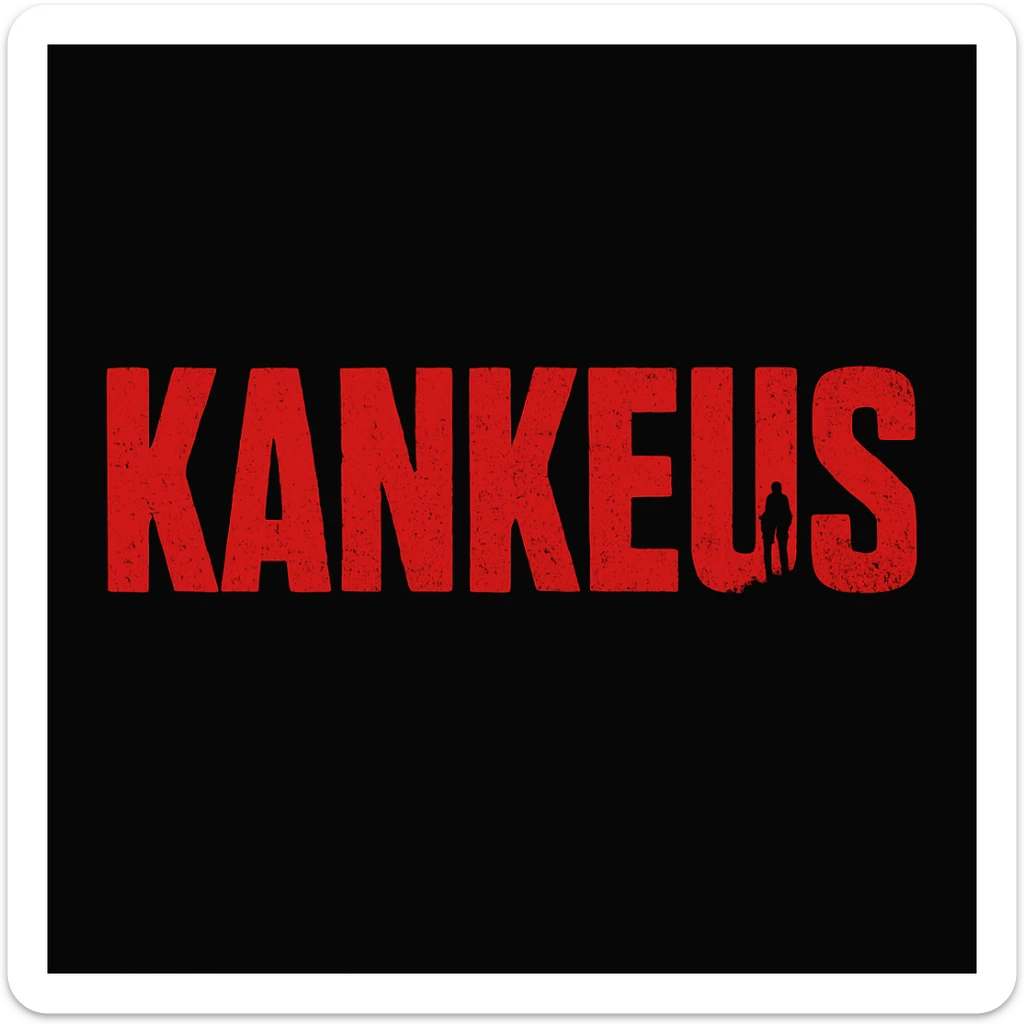 Change the KankeuS logo text color to red instead of white, keeping the DayZ-inspired distressed, survival-themed style, bold, on black background. Maintain the survival and distressed look with bold text in red on black. sticker