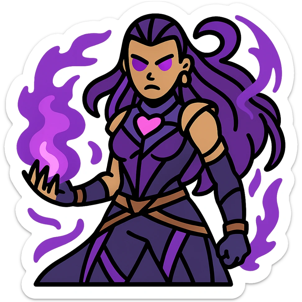 Add a glowing eye to blind enemies with a color scheme of black and purple accents, keep the background transparent. sticker