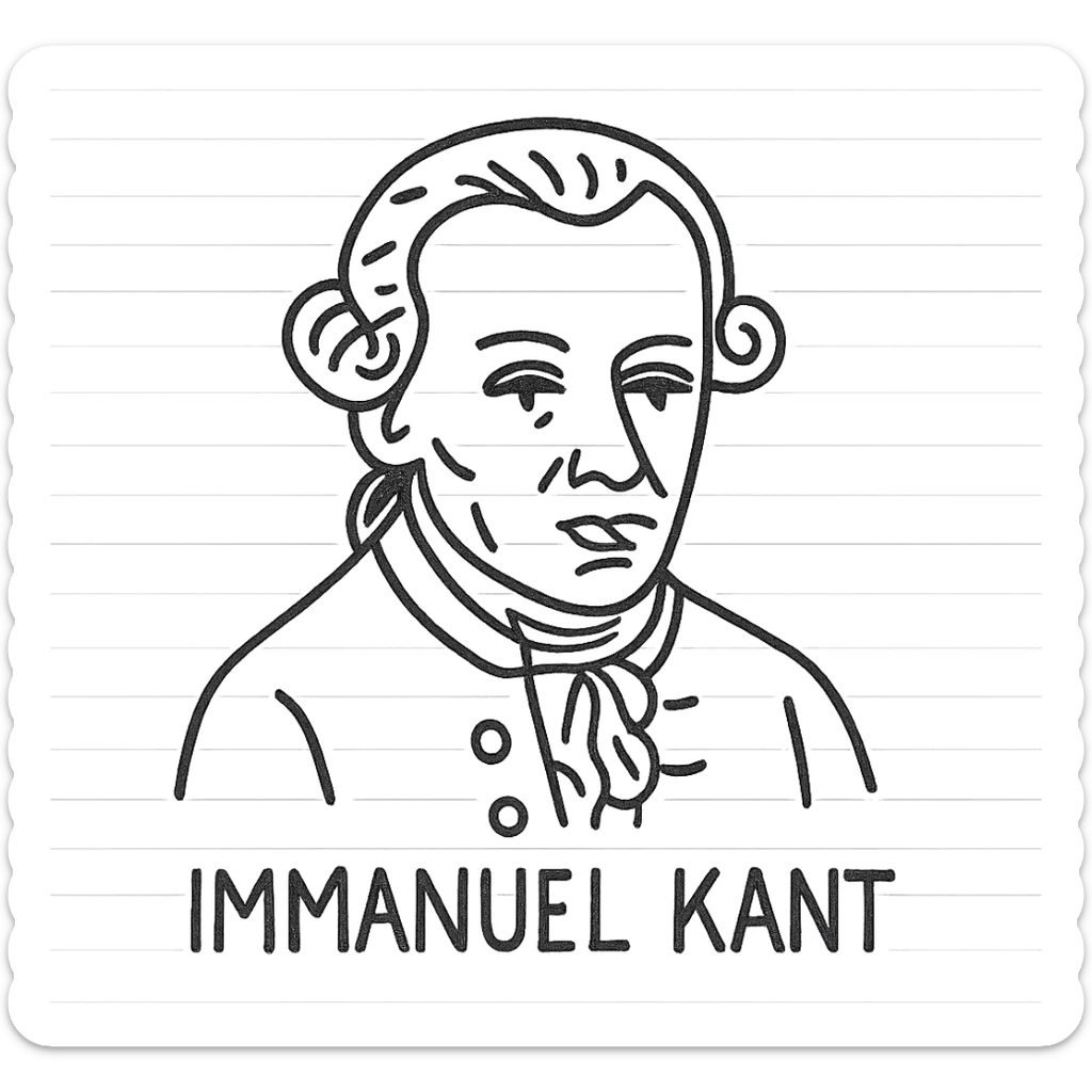 hand-drawn black and white portrait of Immanuel Kant, sketchy outline style, no fill, only outlines sticker