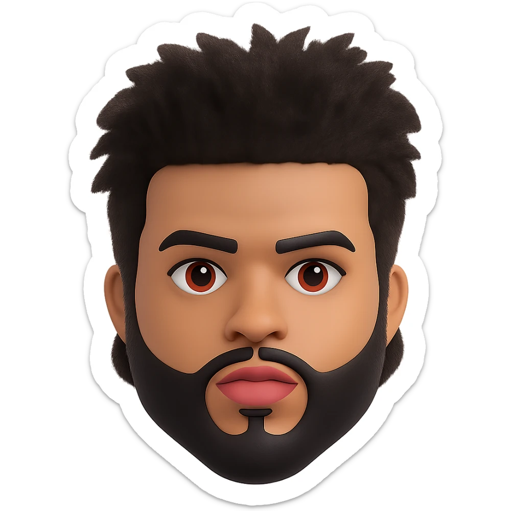Add The Weeknd's After Hours album hairstyle, characterized by a tall, wild, and sculpted look, keeping the rest of the emoji the same. Remove the background. Maintain the original emoji style and details. sticker