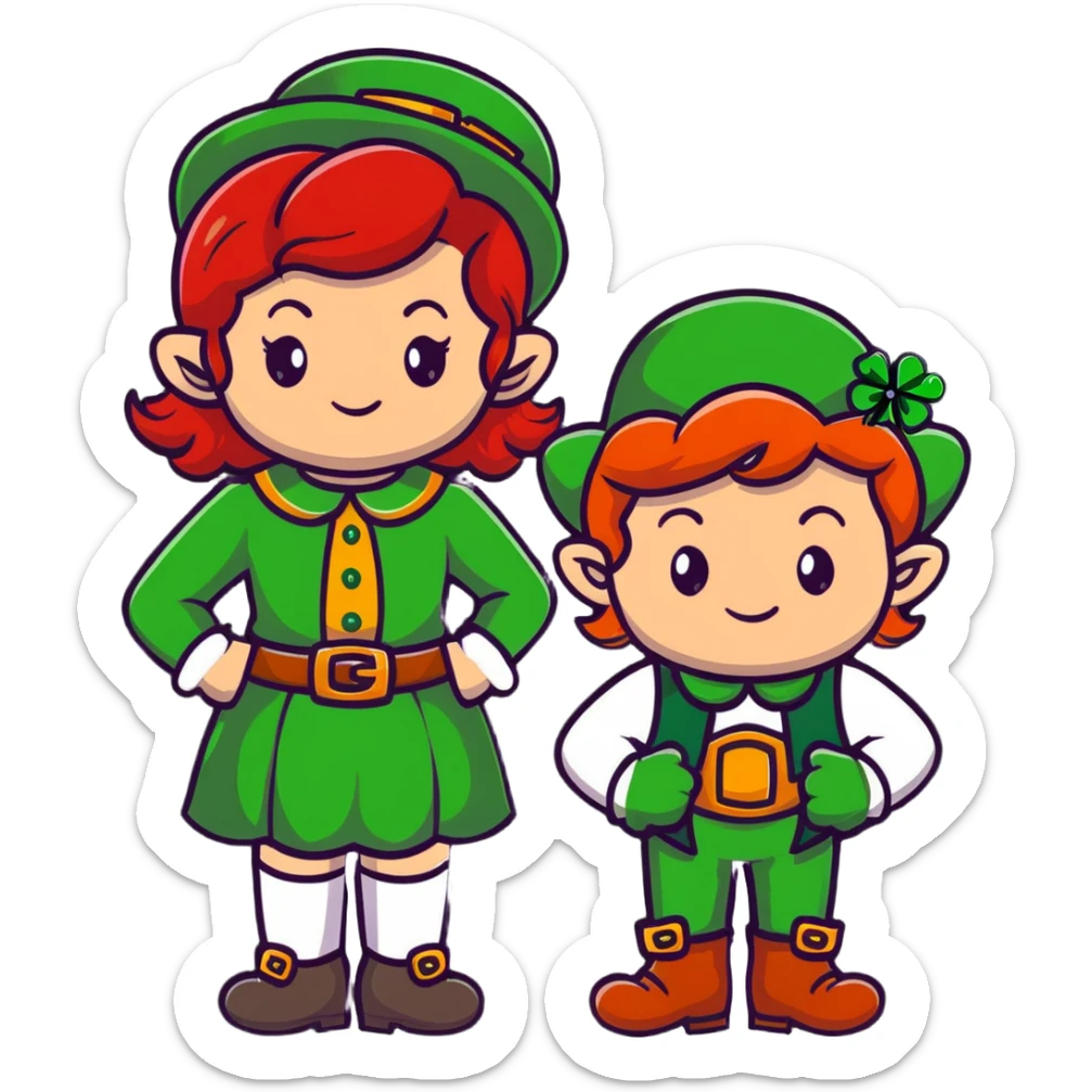 girl with red hair and brown eyes with a leprechaun sticker