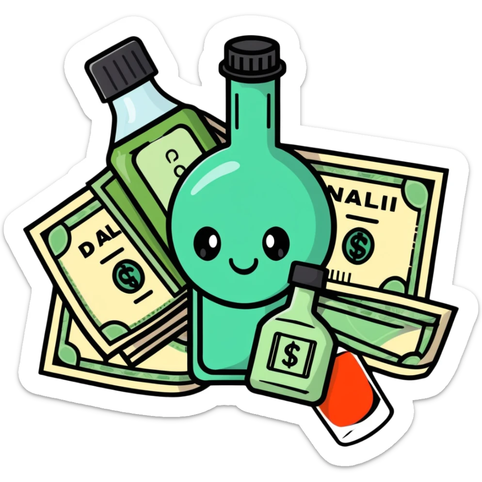 price tag with a few dollar bills and a bottle of nail polish sticker