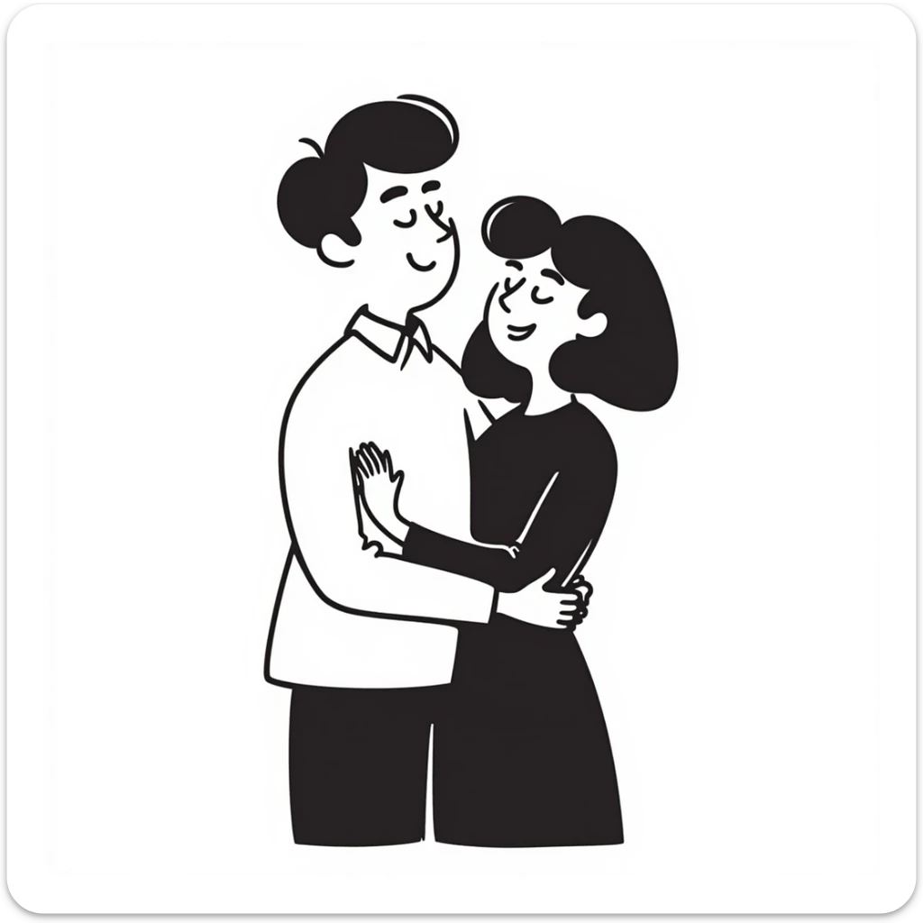 white man with brown hair and white woman with black hair, in love sticker