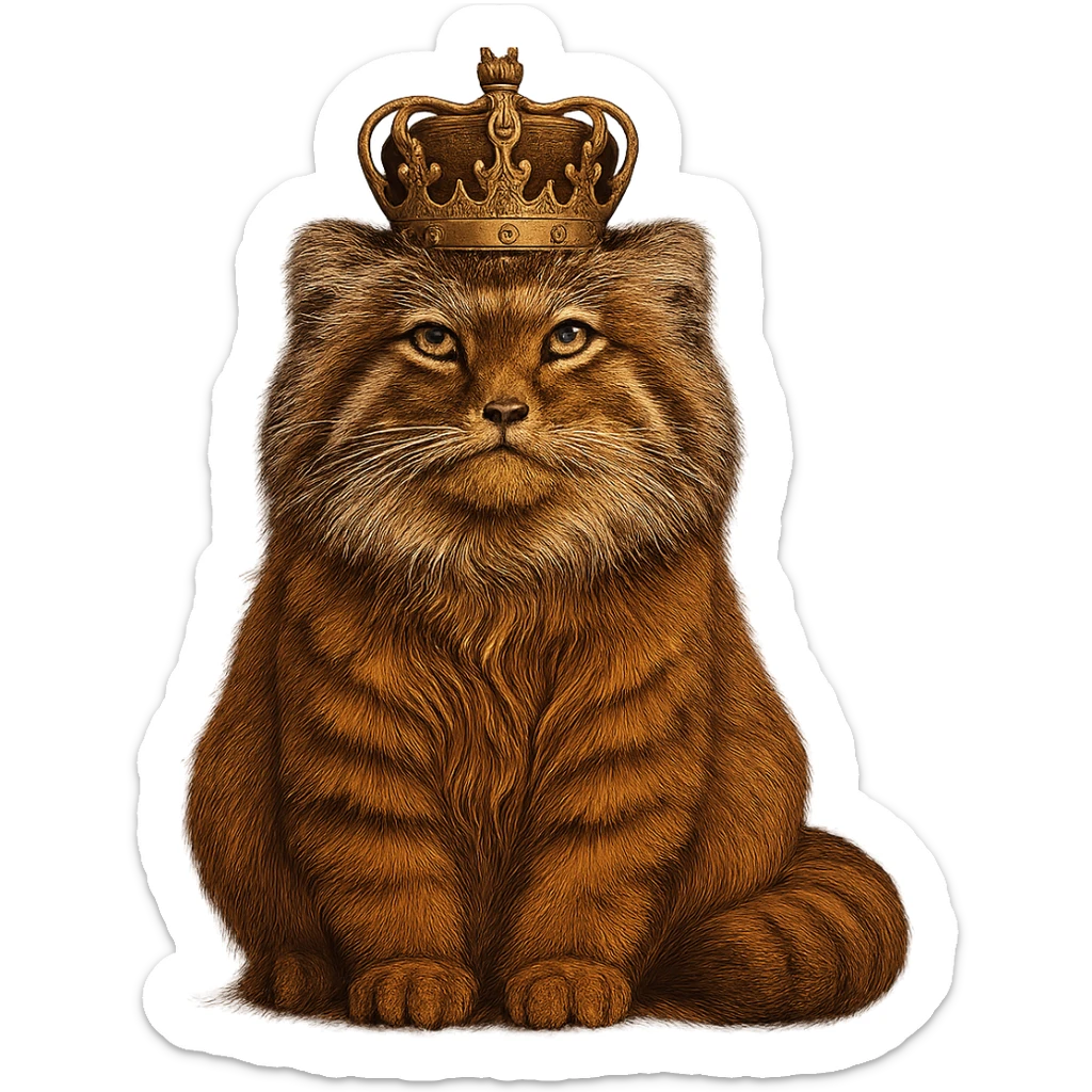 A royal Pallas's cat (Manul) in brown-orange colors, majestic and regal sticker
