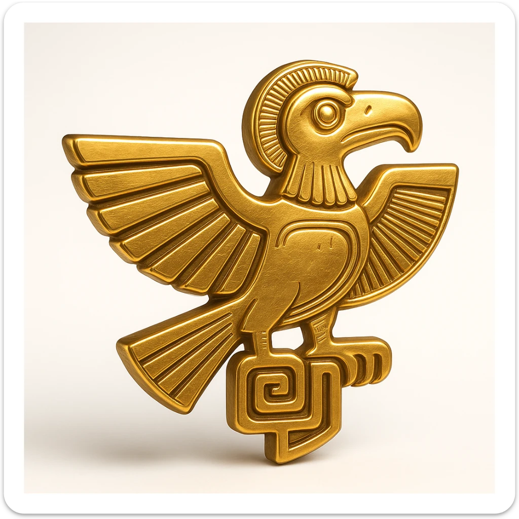 Inca logo with a stylized condor, ancient Peruvian art influence, gold and terracotta colors, strong silhouette sticker