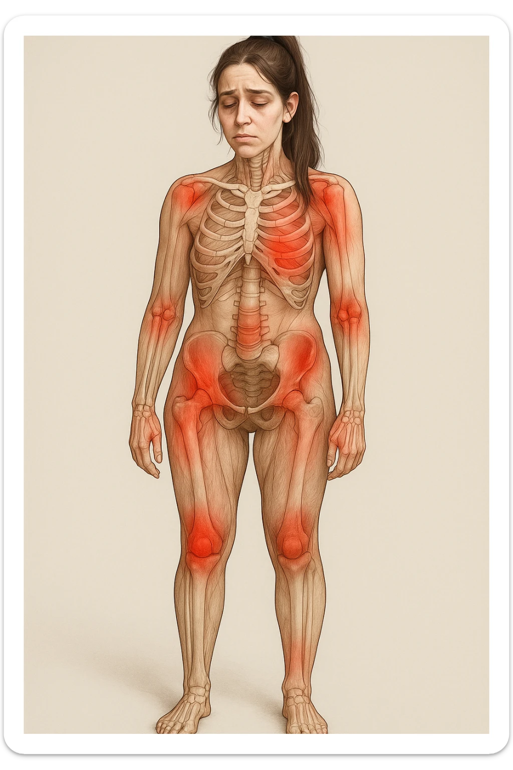 donna con stanchezza cronica frequenti in 3D realistica, donna dolorante immagine anatomica sticker