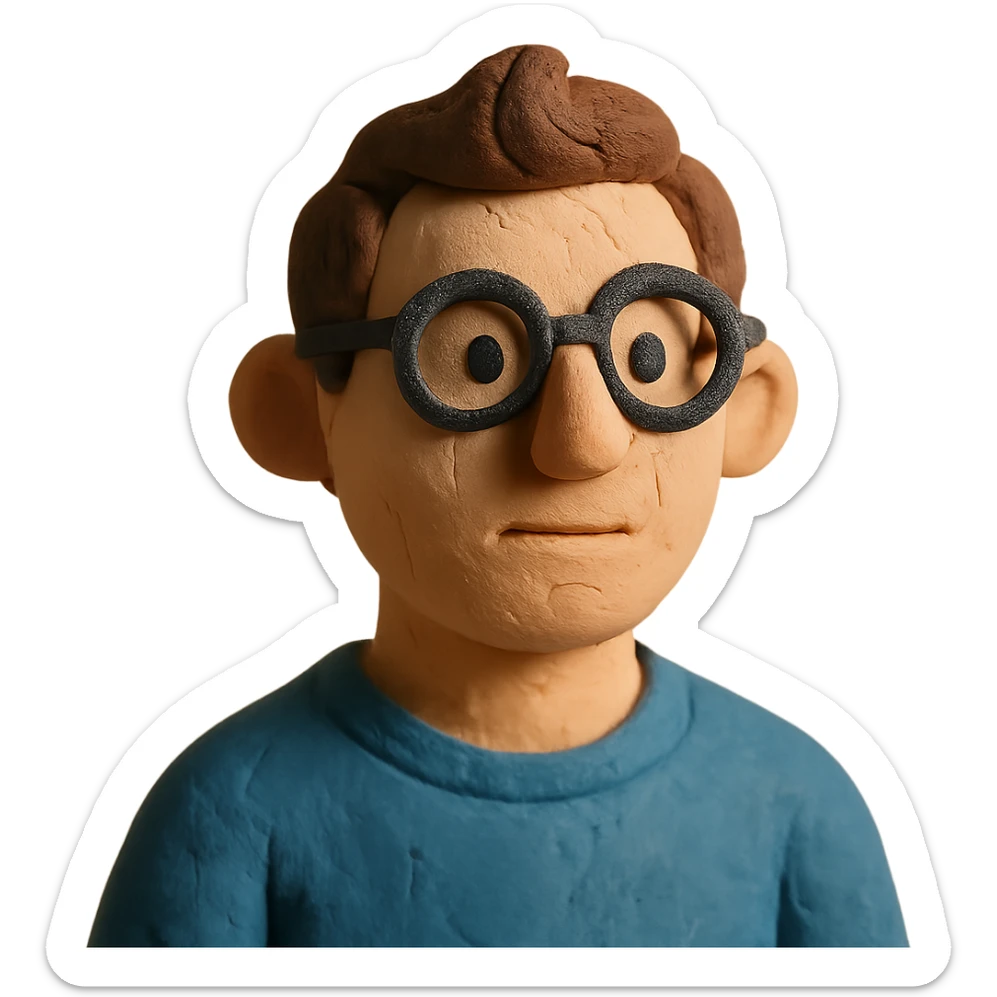 male with glasses, French cut hairstyle, brown hair sticker